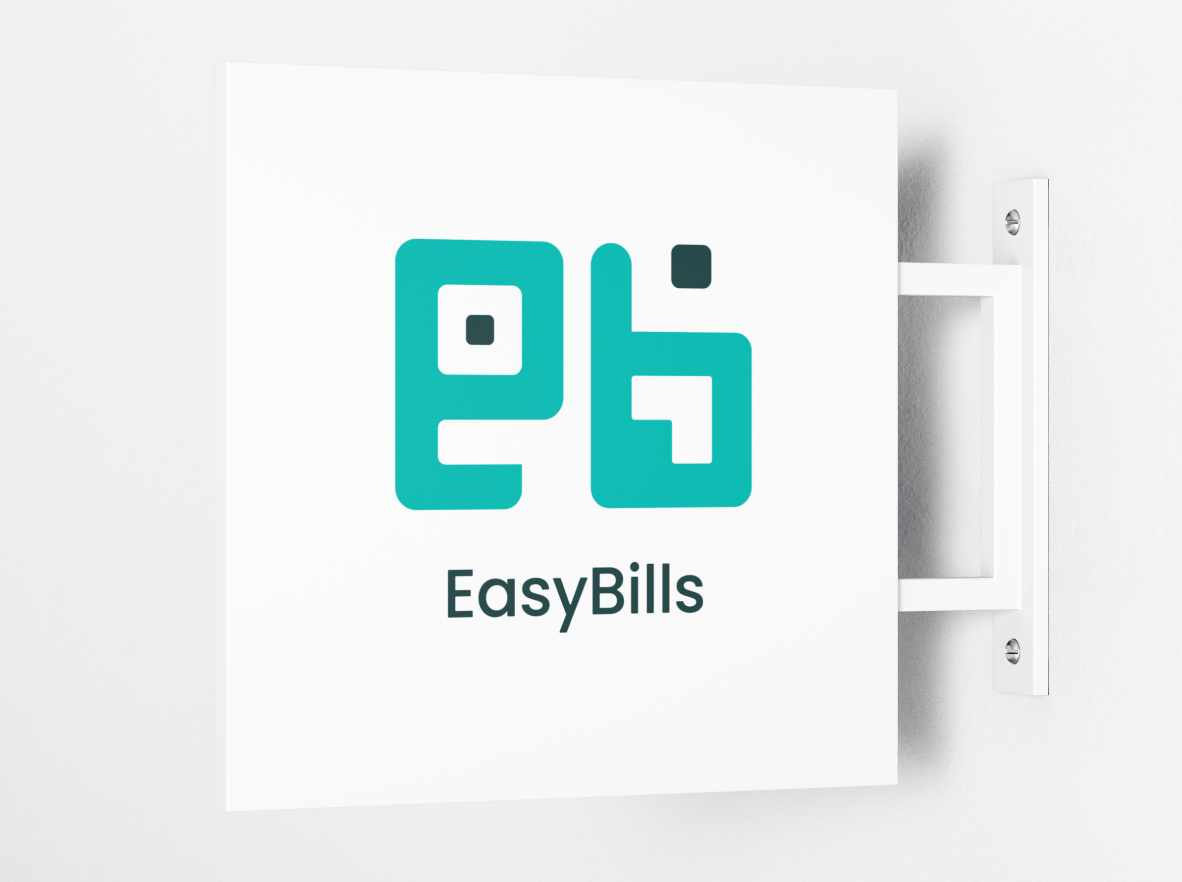 EasyBills logo on wall-mounted signage